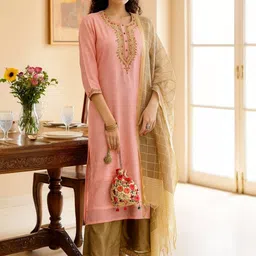 Tulsattva Ethnic Motifs Embroidered Thread Work Kurta With Palazzos & Dupatta-picture-41