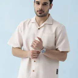 VELLURE Men's Rose Beige AirKnit Cuban Collar Half Sleeve Shirt-picture-20