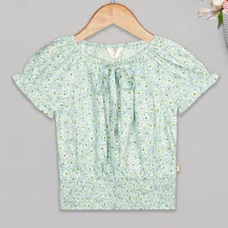 Budding Bees Short Sleeves All Over Flower Print Top - Green-picture-18