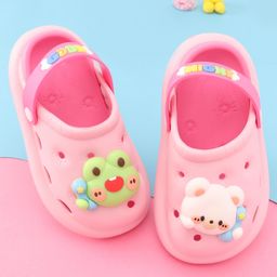 Oh! Pair Slip On  Clogs With Back Strap Closure & Frog & Teddy Applique - Pink-picture-10