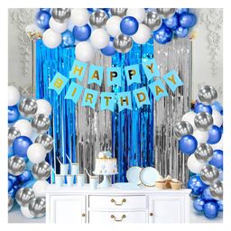 Bubble Trouble Birthday Decoration kit for Kids- 67 Pcs with Blue & Silver Foil Curtain/Happy BirthDay Banner, Balloons for Kids, Baby Kids Gifts Set ( Blue, Silver & White)-picture-5