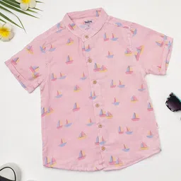Milou Cotton Half Sleeves Boat Printed Shirt - Light Pink-picture-26