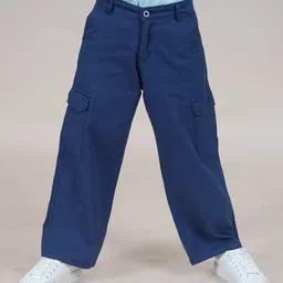Kiddopanti Cotton Full Length Straight Fit Cargo Pant - Navy image 1