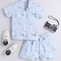 The Magic Wand Cotton Woven Half Sleeves Wild Animals Printed Coordinating Night Suit Set - Blue-picture-26