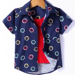 Dapper Dudes Half Sleeves Abstract Printed Shirt With Attached Tee - Red-picture-21