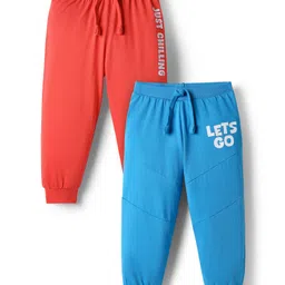 Babyhug Cotton Knit Full Length Text Printed Lounge Pants Pack Of 2 - Blue & Red-picture-19