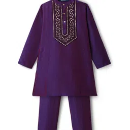 Pine Kids Woven Full Sleeves Kurta Pajama Set With Sequin Detailing - Purple-picture-10