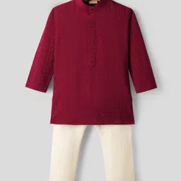 Ridokidz Full Sleeves Chevron Embroidered Kurta Pyjama Set - Maroon-picture-14