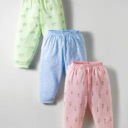 Zero Sinker Knit Full Length Printed Lounge Pants Pack of 3 - Light Blue Light Green & Peach-image-0