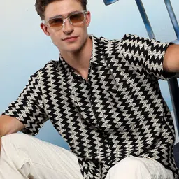 Kotty Men Sheer Striped Casual Shirt-image-63