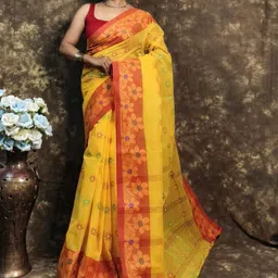 RIDDHIMAN FASHION Woven Design Pure Cotton Taant Saree-image-30
