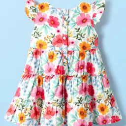 Babyhug Cotton Knit Sleeveless Frock With Floral Print & Bow Applique - White image 2