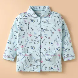 CUCUMBER Sinker Knit Full Sleeves Co-Ord Night Suit with With Floral Print - Light Blue image 2