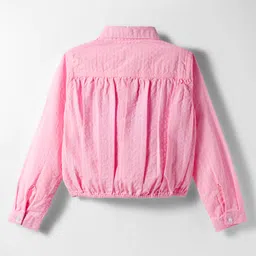 kookie kids india Kookie Kids Woven Full Sleeves Solid Color Collared Top with Knot - Pink image 2