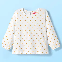 Babyhug Cotton Knit Full Sleeves Inner Tee & Frock With Heart Print & Rabbit Embroidery - Yellow & White image 2