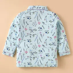 CUCUMBER Sinker Knit Full Sleeves Co-Ord Night Suit with With Floral Print - Light Blue image 3