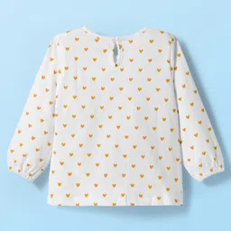 Babyhug Cotton Knit Full Sleeves Inner Tee & Frock With Heart Print & Rabbit Embroidery - Yellow & White image 3