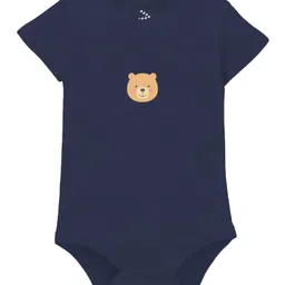 Zeezeezoo 100% Cotton Knit Pack Of 3 Half Sleeves Racoon Bear & Deer Printed Onesies - Forest Green White & Navy Blue image 4