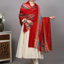 Exotic India Women Striped Embroidered Shawl image 2