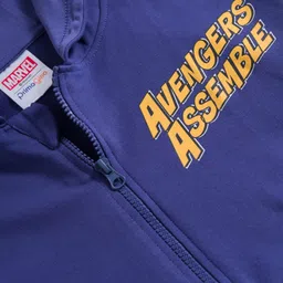 Primo Gino Marvel Terry Knit Full Sleeves Hooded Sweatjacket with Front and Back Avengers Graphic and Pocket Detailing - Navy Blue image 4