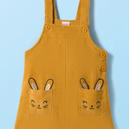 Babyhug Cotton Knit Full Sleeves Inner Tee & Frock With Heart Print & Rabbit Embroidery - Yellow & White image 4