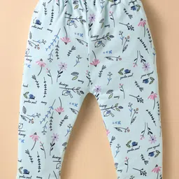 CUCUMBER Sinker Knit Full Sleeves Co-Ord Night Suit with With Floral Print - Light Blue image 5