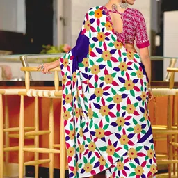 KALINI Floral Embroidered Designer Block Print Saree image 3