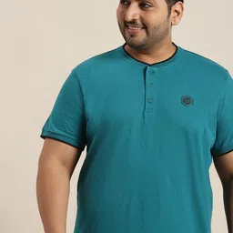 Sztori Men Plus Size Blue Solid Pure Cotton T-shirt image 1