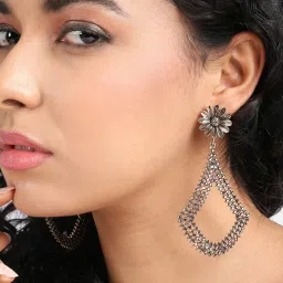 Sohi Daisy Intricate Anchor Golden Dangler Earrings for Women & Girls image 3