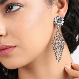 Sohi Daisy Cluster Rhombus Silver Dangler Earrings for Women & Girls image 3