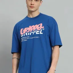 Griffel Blue Cotton Loose Fit Printed T-Shirt-picture-29