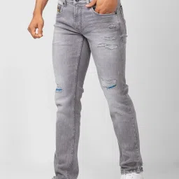Spykar Grey Cotton Regular Fit Distressed Jeans image 3