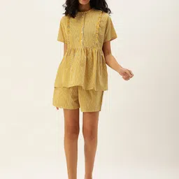 SANSKRUTIHOMES Women Yellow & Blue Striped Night suit image 3