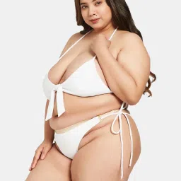 Secrets By ZeroKaata White Plain Swimwear Bra Panty Set image 3