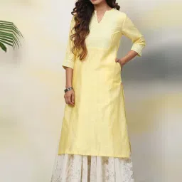 Biba Yellow Straight Fit Embroidered Kurta image 3