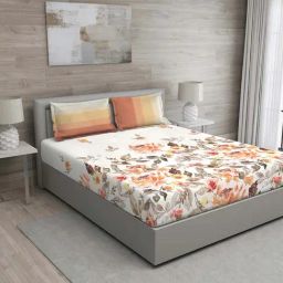 GM White & Orange 100% Cotton 144 TC Queen Bedsheet Set-picture-45