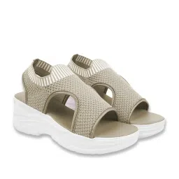 Shoetopia Women's Beige Back Strap Wedges image 3