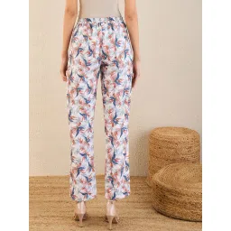 First Resort By Ramola Bachchan White and Indigo Blue Botanical Print Schiffli Straight Pants image 3