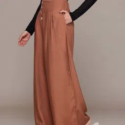 Label Ritu Kumar Brown Fitted Trousers image 3