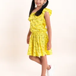 Kiddopanti Kids Yellow Printed Dress image 3