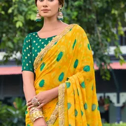 Saree Mall Yellow Georgette Self Saree with Blouse Piece image 3