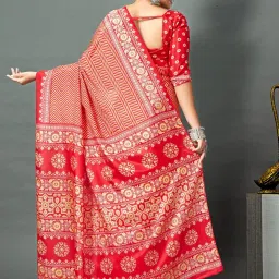 Saree Mall Red Silk Self Saree with Blouse Piece image 3