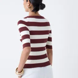 Wardrobe by Westside Brown Striped Ribbed T-Shirt image 2