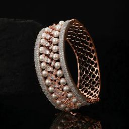 Priyaasi Bold Pearl American Diamond Rose Gold-Plated Bracelet-picture-29