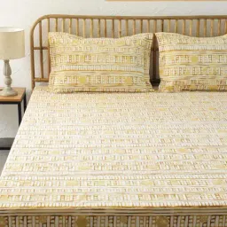 House This Sanchi Yellow 180 TC Cotton Bed Sheet with Pillow Covers-image-28