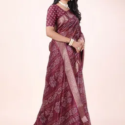 GHAN SALS Bandhani Printed Zari Chanderi Saree With Blouse Piece image 2