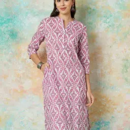 Melange by Lifestyle Pink Cotton Printed Straight Kurta-picture-31