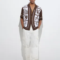 nuon men Nuon by Westside Dark Brown Printed Relaxed-Fit Shirt image 3