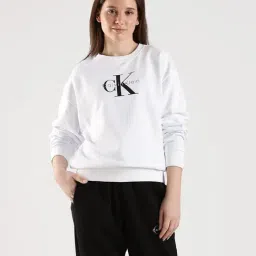 Calvin Klein Jeans White Cotton Relaxed Fit Logo Printed Sweatshirt image 5