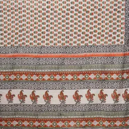 Unnati Silks Cream Cotton Printed Saree With Unstitched Blouse image 3